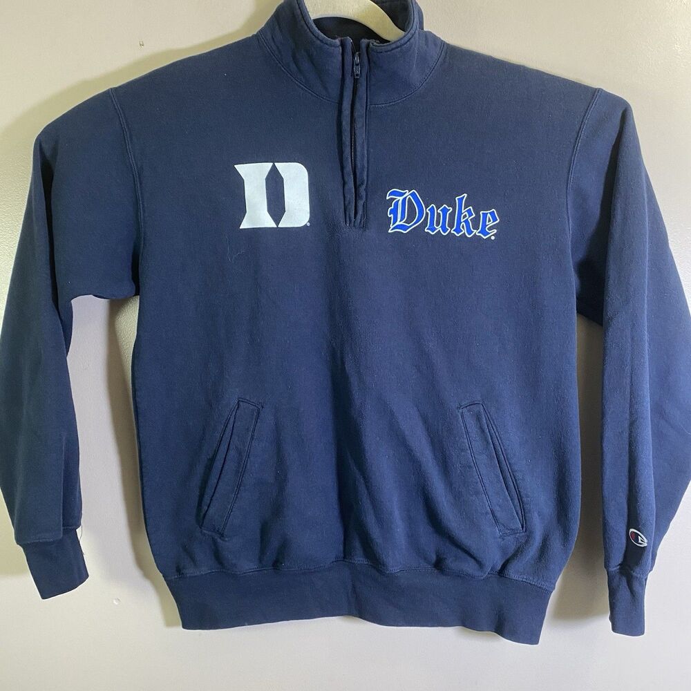 Champion ECO Duke University Quarter Zip Sweatshirt Size Large L Blue Pullover